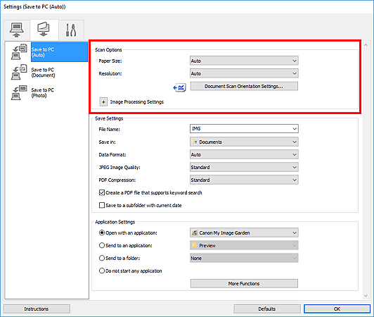 figure: Settings dialog box